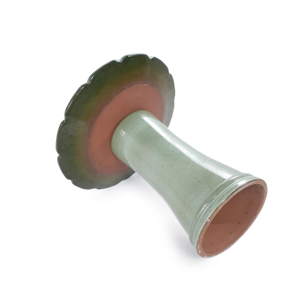 Handmade Ceramic Bird Bath (diameter 43 cm, Height 45 cm), Light Green, Radial Swirl Relief, Weatherproof & Frost-Resistant, for Garden, Terrace
