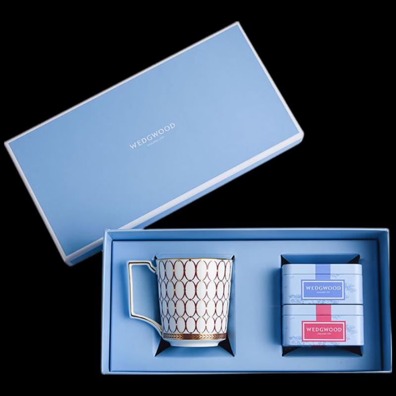Wedgwood Gold Dust Gilded Red Mug and Tea Caddy Set