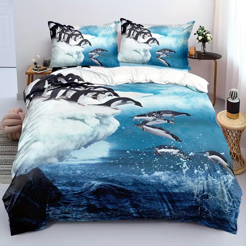

Polar Penguin Bedding Set CUTE Animal Down Duvet Cover Queen King Single Duvet Cover Pillowcase 2/3pc Gift Soft Bedroom Decoration DE 100x135cm