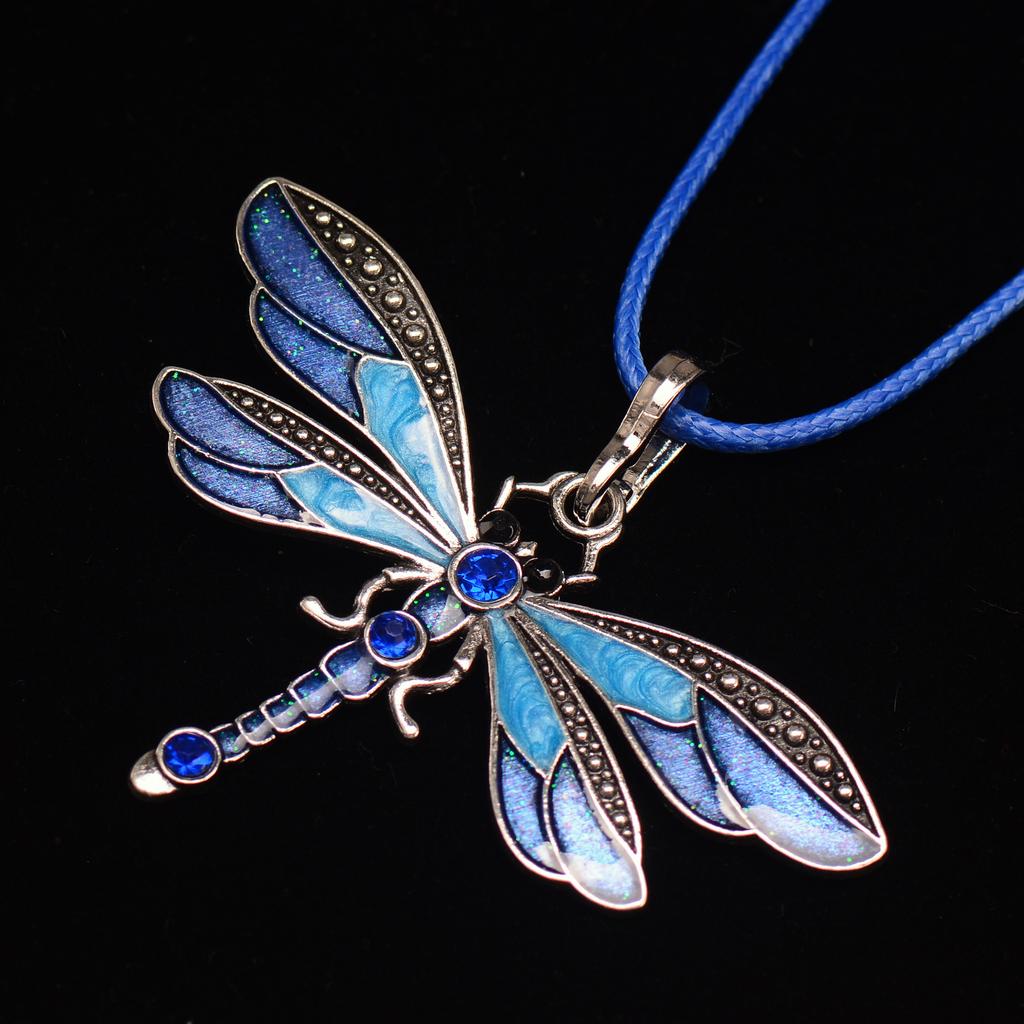 Dragonfly Vintage Ribbon String Purple Diamond Necklace Children'S Girl Necklace