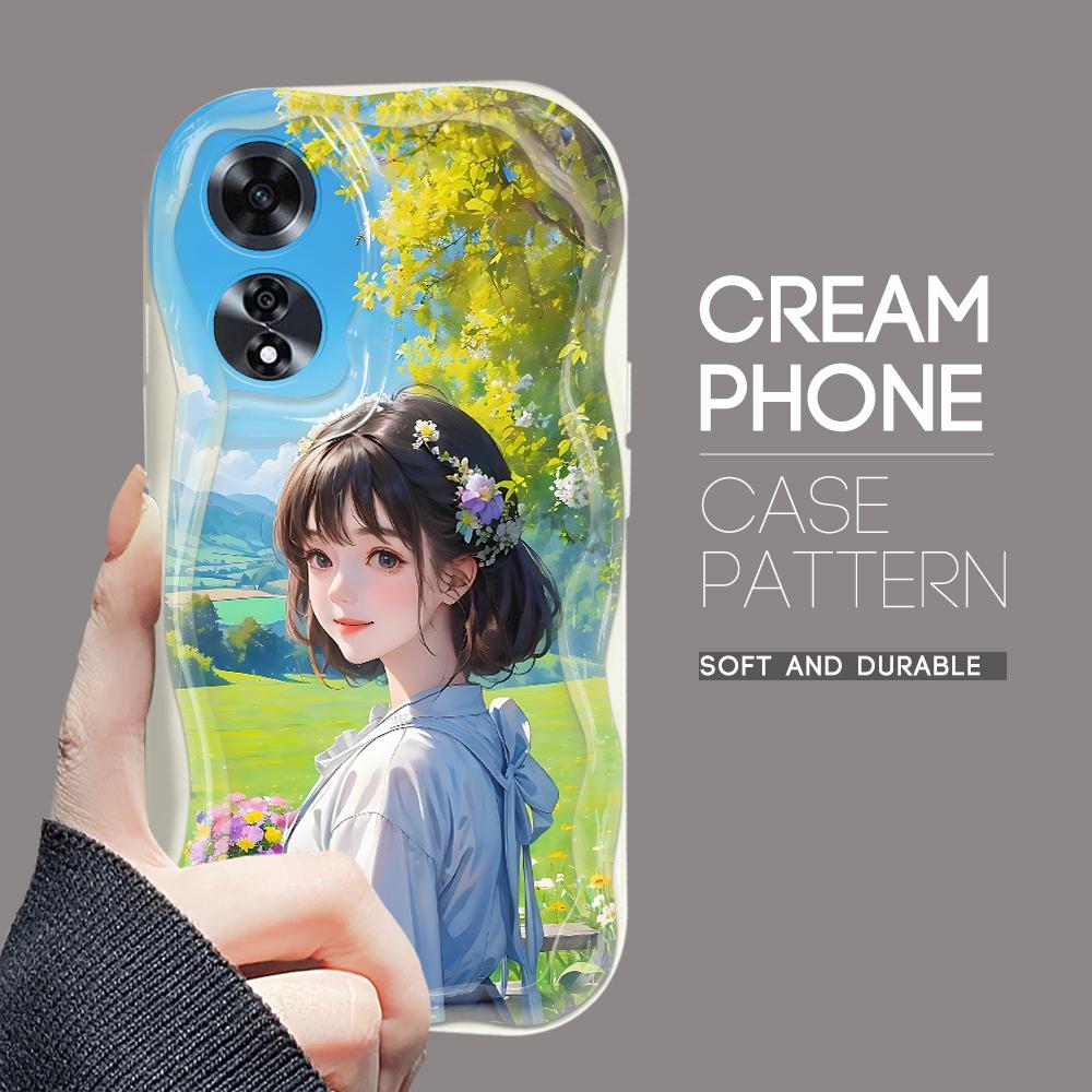 

Для OPPO A12 A15 A38 A58 A60 A76 A92 Reno8 11F 11Pro 12 Realme 10 12Pro 14 C35 C63 Модна Дівчина Кремова Текстура М який Силікон Повне Покриття Захист Камери OPPO AX7 білий