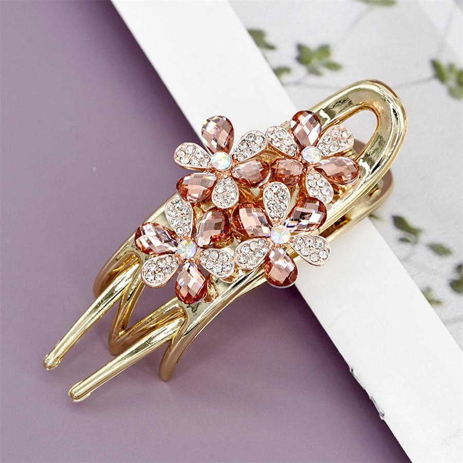 Elegant Crystal Double Flower Hair Claw Hair Grab Duckbill Clip For Women Headdress Hair Accessories Rhinestone Hairpin Headwear
