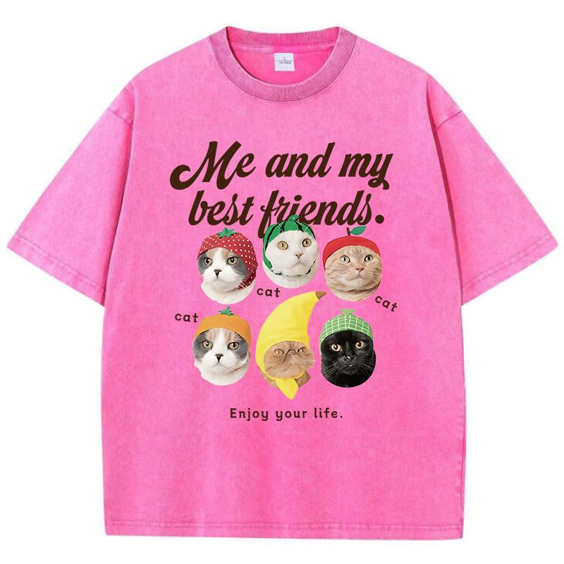 

Я и мой лучший друг Хлопковые футболки с принтами милых кошек Женская футболка Потертый оверсайз Топы с круглым вырезом Женская одежда S