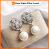 Huitan Elegant Flower Earrings with Imitation Pearl Charm Silver Color Luxury Trendy Accessories for Women Aesthetic CZ Jewelry