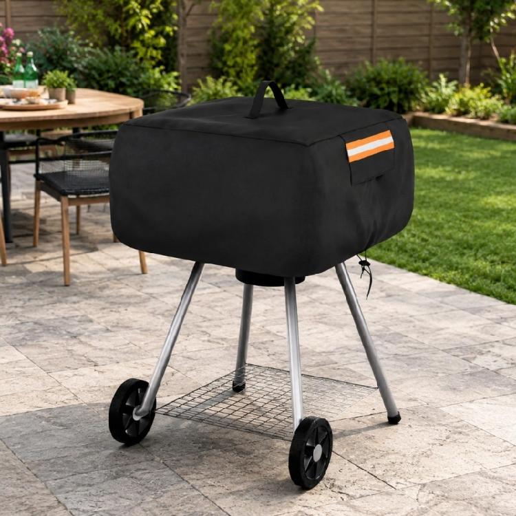 Drawcord Barbecue Cover for Cookers with 420D Fabric, Packable Construction, and Carry Handle to Reduce Dust and Everyday Debris During Storage