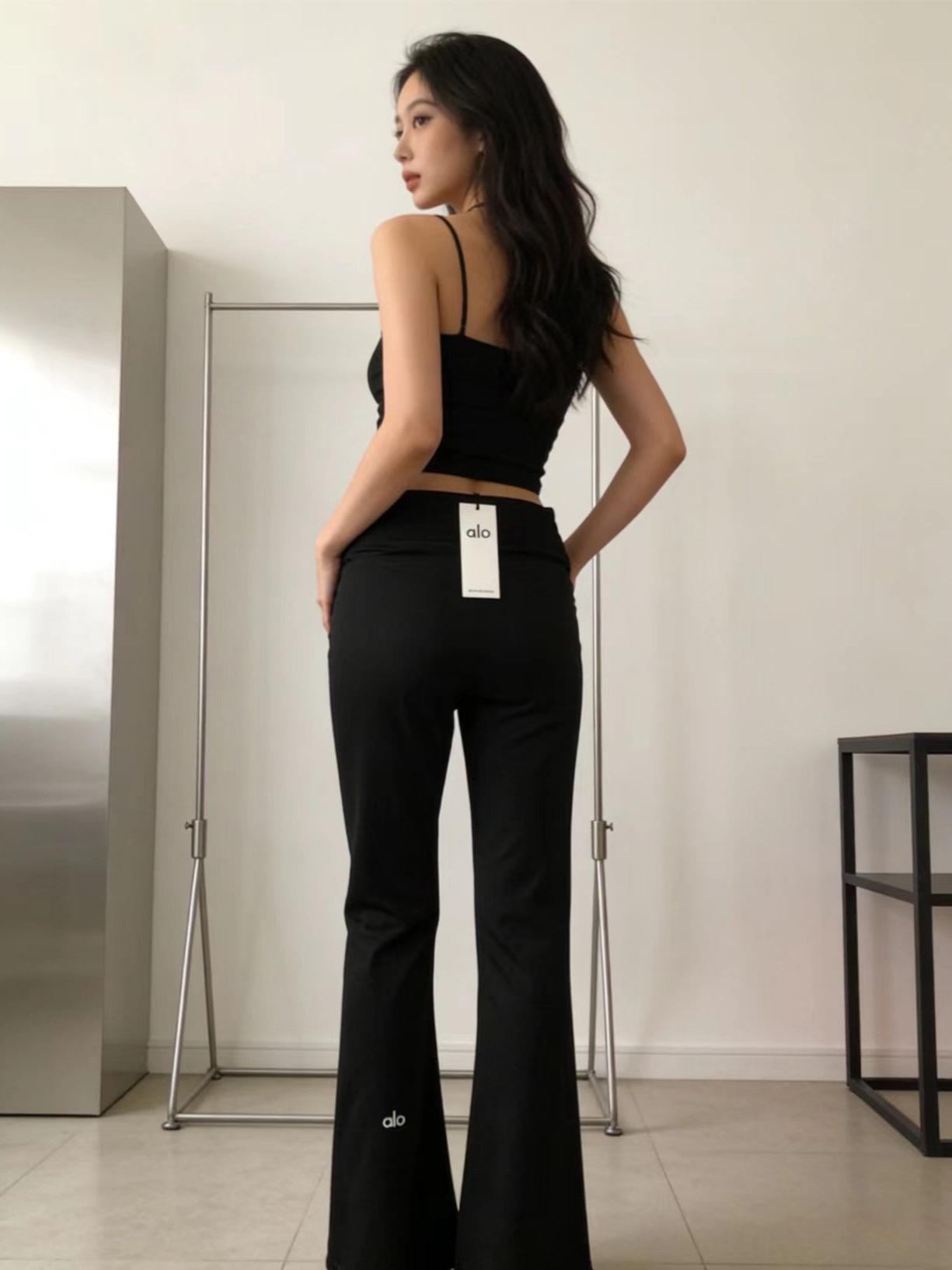 

2026 Spring/Summer Reflective Logo Micro-Flare Yoga Pants - Casual Wide-Leg Slimming Fit Extra Large чёрный