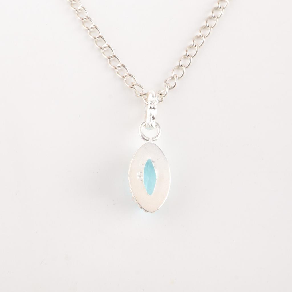 Himmelblauer Topas Edelstein 925 Sterlingsilber Schmuck Handgefertigt Damen Anhänger 1,2" PP-59-2