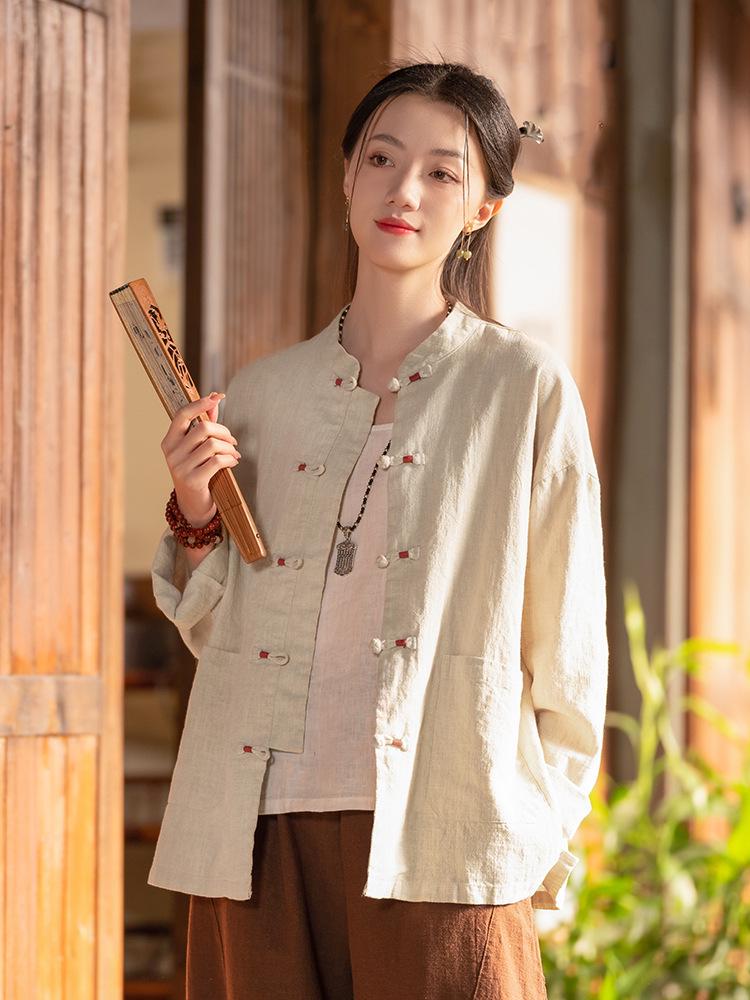 Women's Chinese Style Retro Stand Collar Top with Frog Button