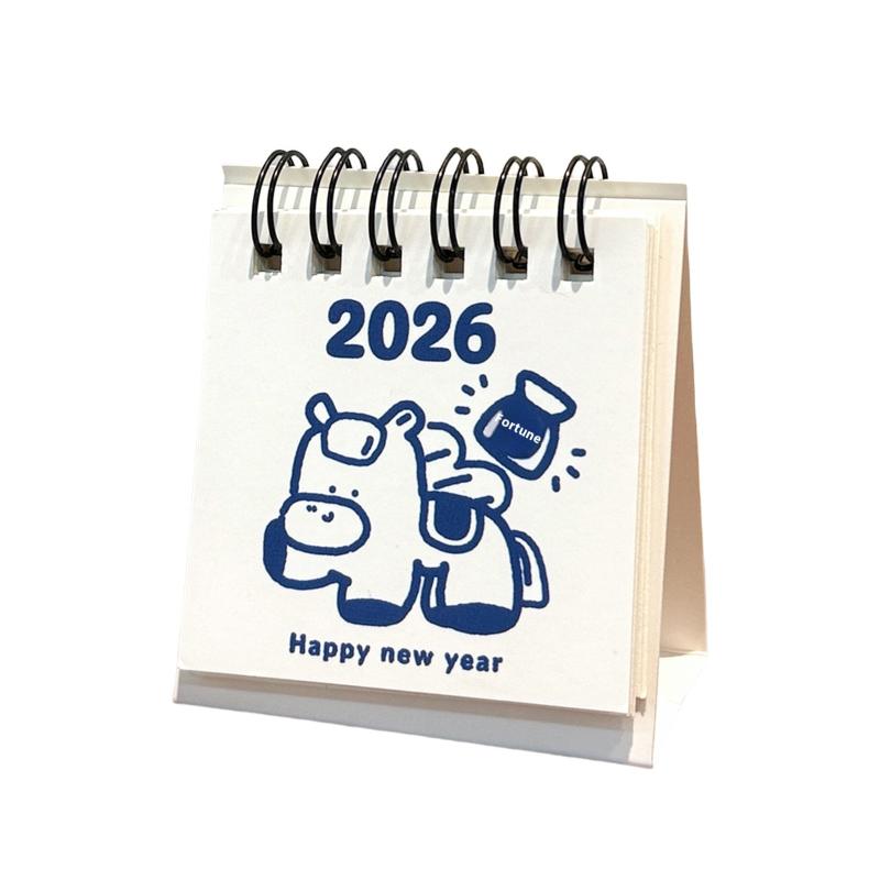 1Pcs Cartoon Portable Coil Monthly Calendar Planner 2026 Horse Year Mini Desk Calendar Office And Home Decor Year'S Present