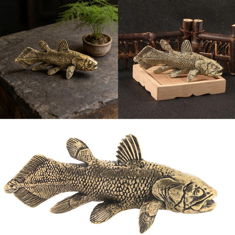 Fish Figurines Gold Metal Animal Figurine Statue Feng Shui Sculptures Toy Decorative Collectible Home Office Decors