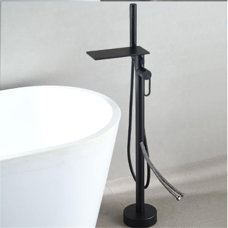 Tuqiu Black Bathroom Bathtub Faucet + Handheld Shower Free Standing Luxury Chrome Waterfall BathTub Mixer Taps Floor Mounted