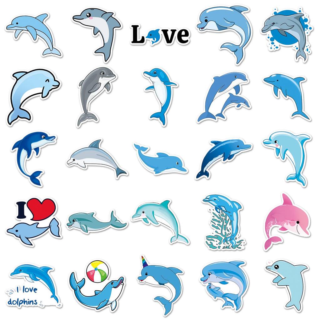 50-Pack Dolphin Luggage, Scooter, Computer, Tablet, and Water Bottle Waterproof Stickers
