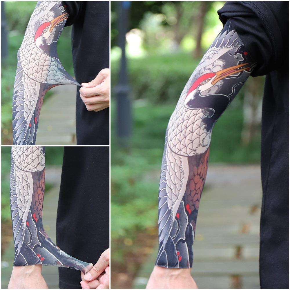 1 Pair Tattoo Arm Sleeves Men Driving Crane Motorcycle Cooling Ultra-Thin UV Protection Breathable Fishing Cycling Arm Sleeves