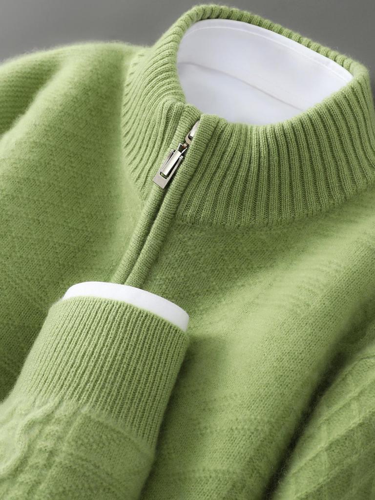 Men's Soft Half-Zip Pure Wool Sweater - Thick, Loose, Stylish Pullover for All Ages