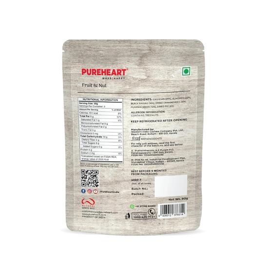 Pureheart Nutmix Fruit & Nuts (80 gm) Natural Premium Mix Nuts (Cashews, Almonds, Raisins, Cranberries) Delicious & Crunchy Dry Fruits