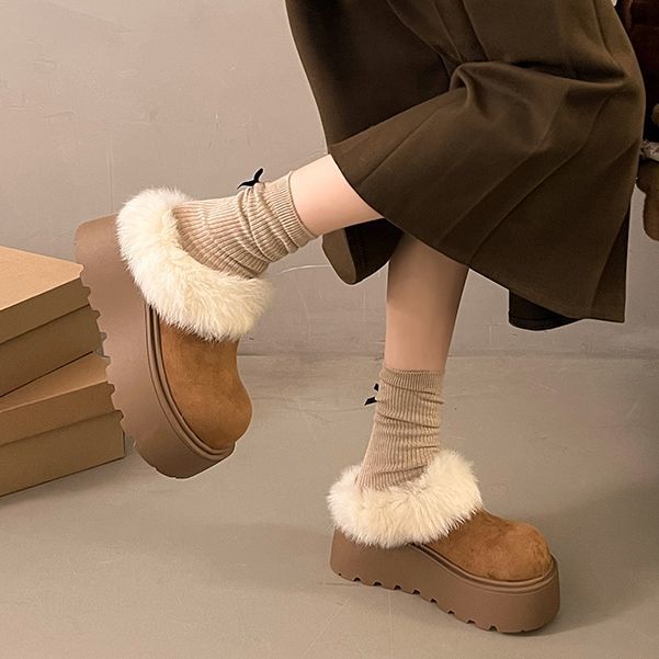 Lazy Velvet Bag Head Cotton Shoes for Women, Autumn and Winter Thick-soled Heightening Birkenstock Cotton Shoes for Women