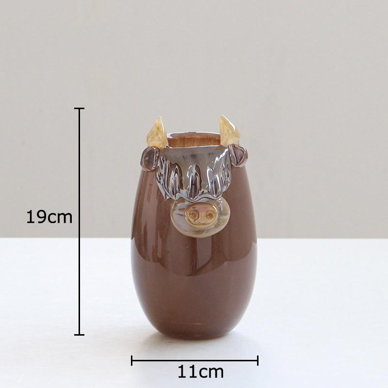 

Cute Bull Head Relief Glass Vase Creative Handicrafts Flower Pots Table Decoration Flowers Arrangement Room Aesthetic Decor