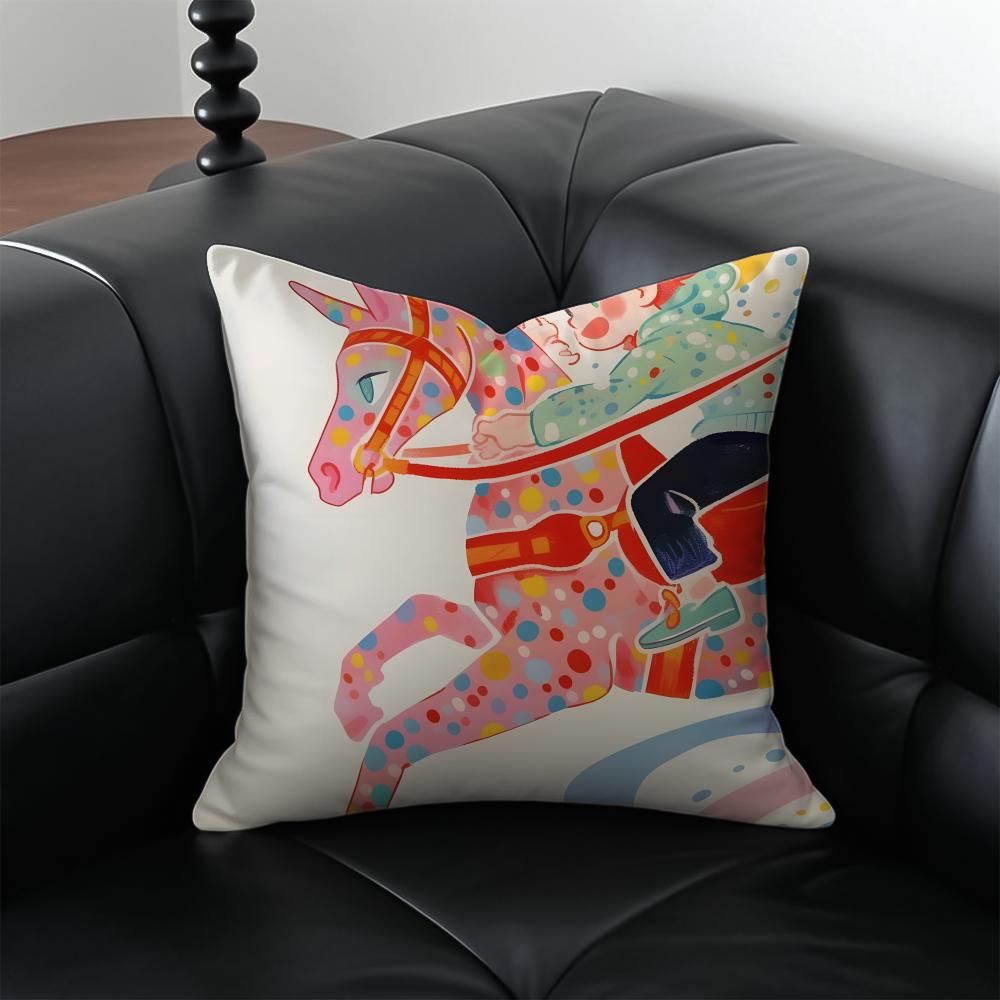 Horse Pillow Animal Decor Cushion Cushion Cover Pillow Case Antidustmite Invisible zipper silky plush cushion