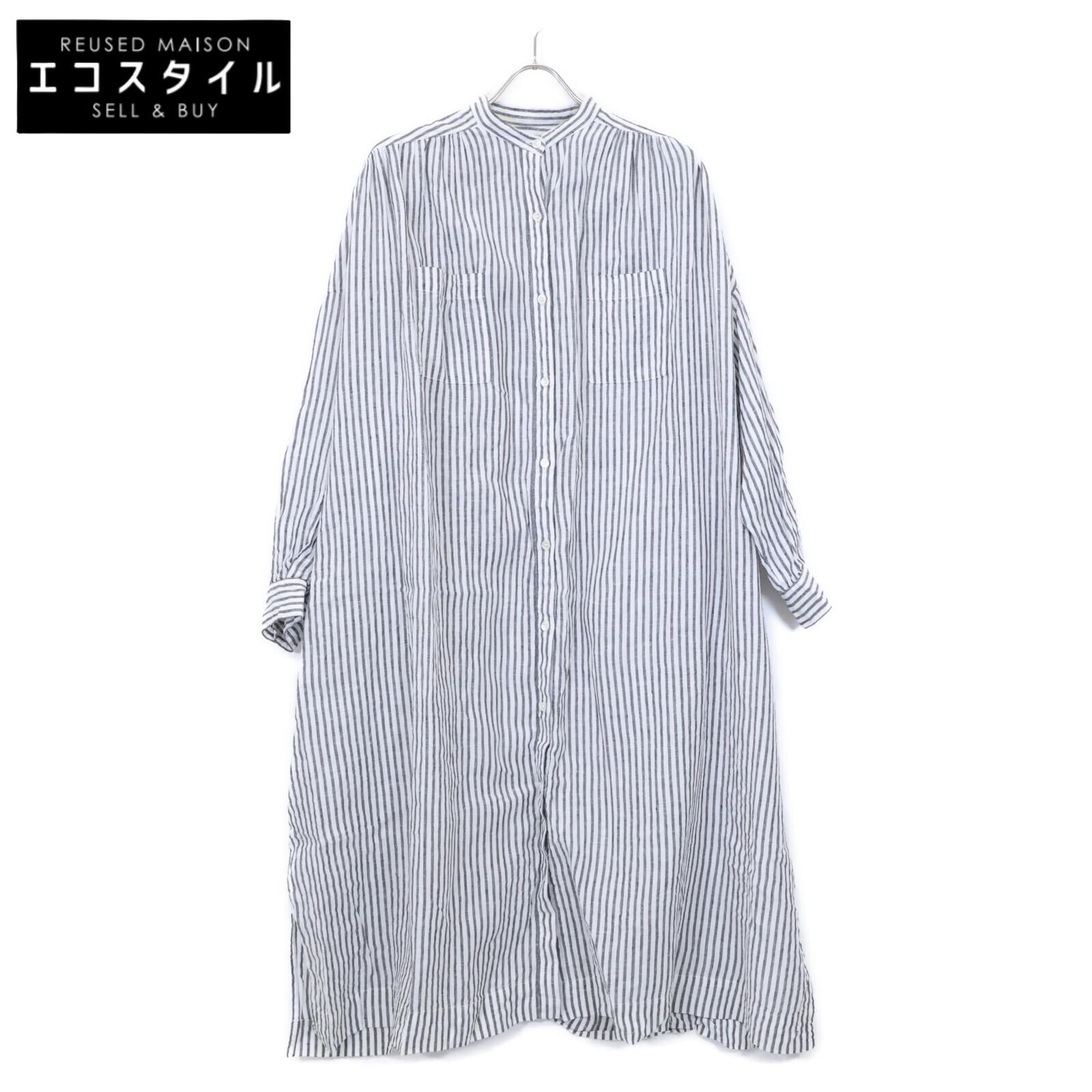 

JOURNAL STANDARD 24-040-400-5010-1-0 Striped linen band collar gathered shirt dress *There is no size notation. White / blackUsed