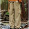 Spring Autumn Drawtring Waist Wide Leg Solid Pants Men Loose Casual Vintage Cargo Trousers
