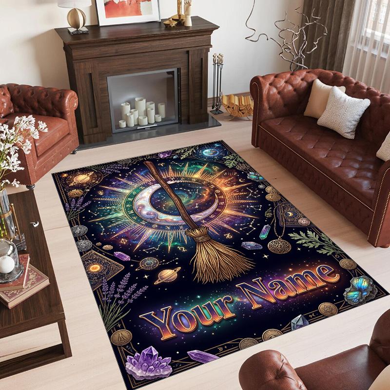 Witchcraft Theme Crystal Velvet Rug Personalized Custom Name Text Soft Floor Mat Home Decor