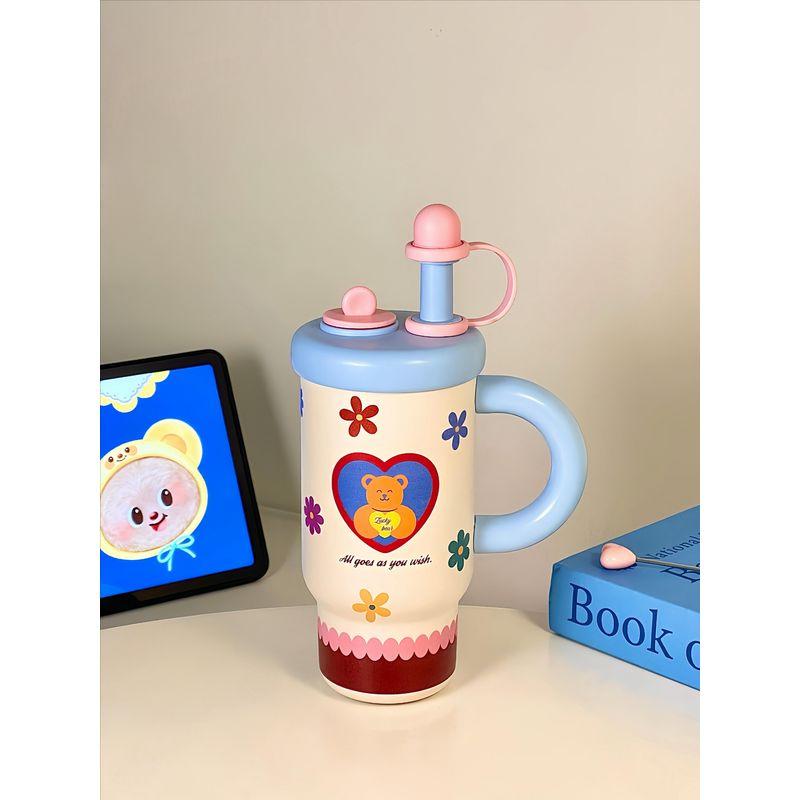 

Cute Girls Water Cup with Straw and Handle, Large Capacity Thermos Cup, 2025 New Model Ice Cup for Office Blue-730Ml