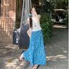 Korean Style Women's Autumn 2026 Two-Piece Set: Floral Oil Painting Half Skirt & White T-shirt with Hair Tie