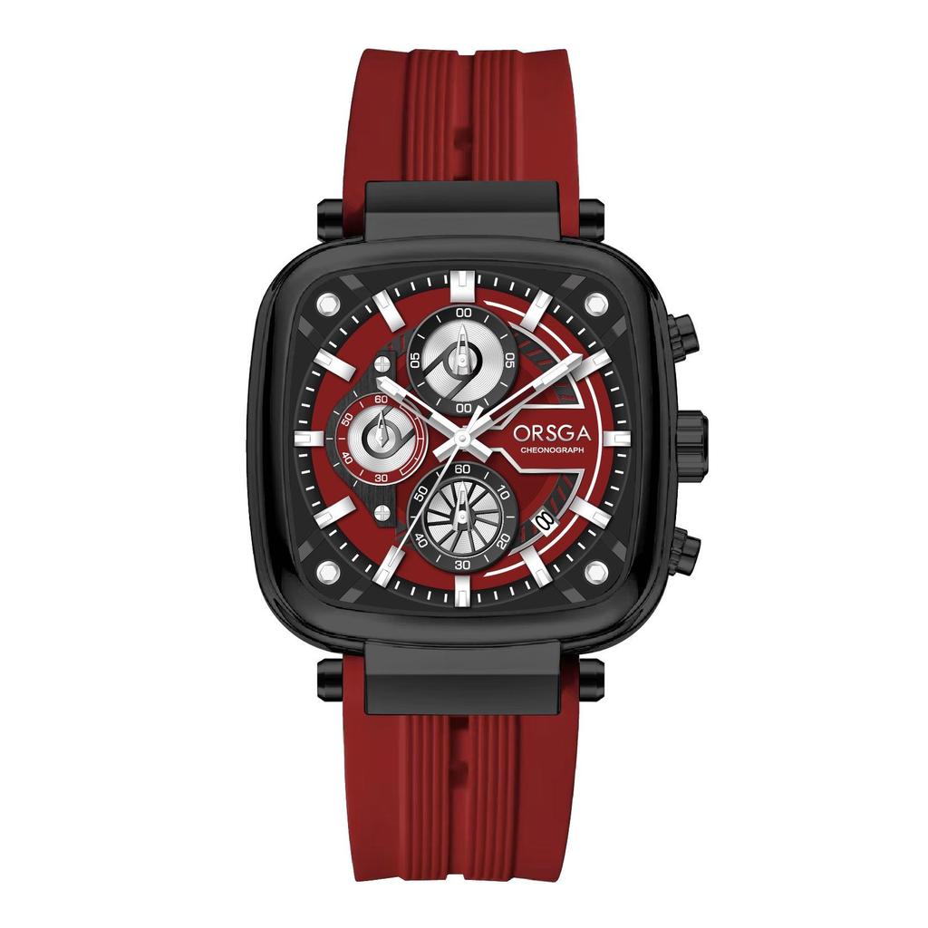 Mens Square Chronograph Watches Waterproof Luminous Quartz Wrist Watch with Silicone Strap