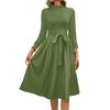 Women's Fashion Casual Belt Seven Sleeve Round Neck Color Temperament Dresses