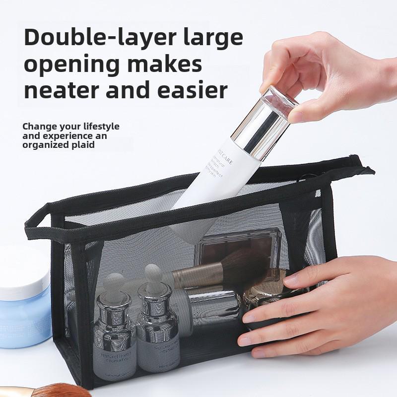 Custom Logo Portable Nylon Mesh Makeup Bag - Small Transparent Cosmetic and Lipstick Storage
