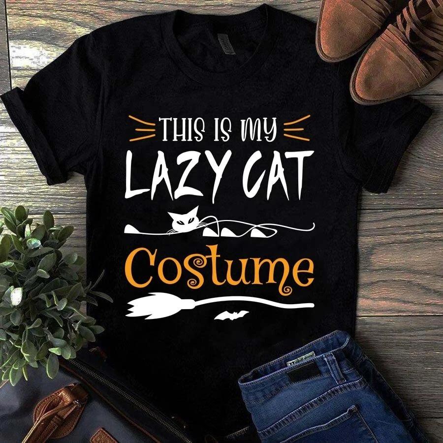 Men s and Women s T-shirts This Is My Lazy Cat Costume Funny Halloween Cat S