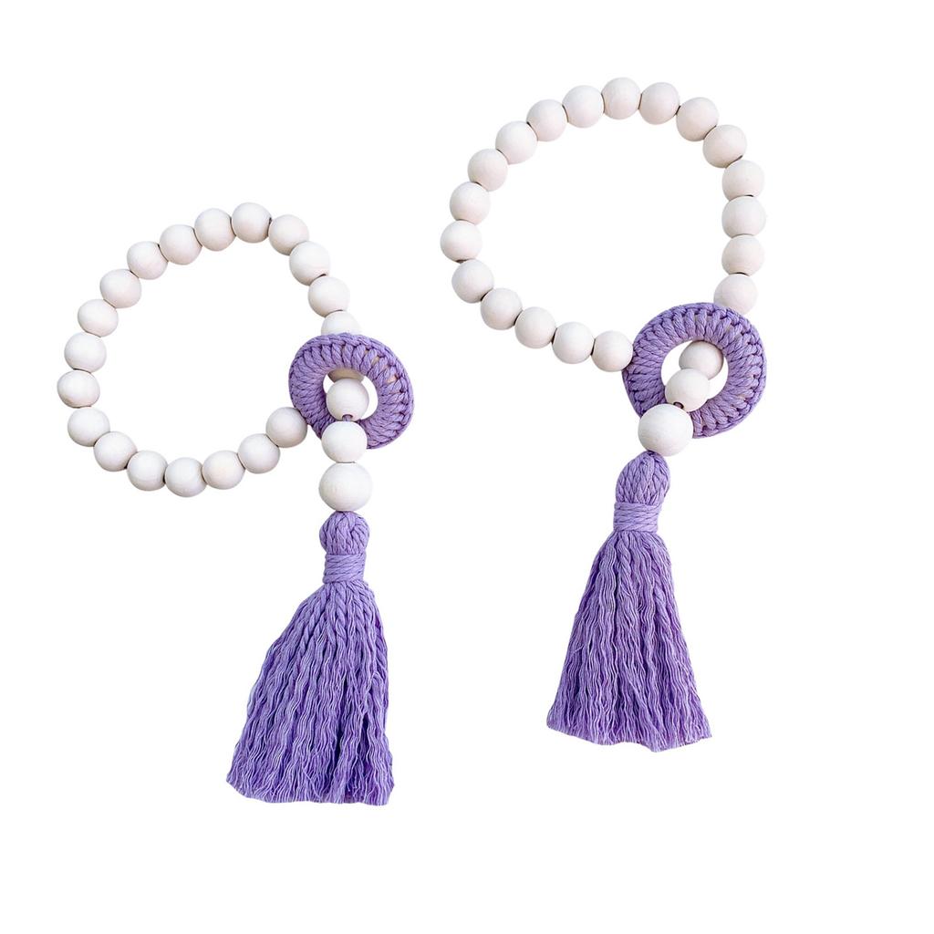 2Pieces Natural Wood Beads and Tassels Curtain Tiebacks for Home Styling Window Drapery Cotton Rope Holdbacks Ties