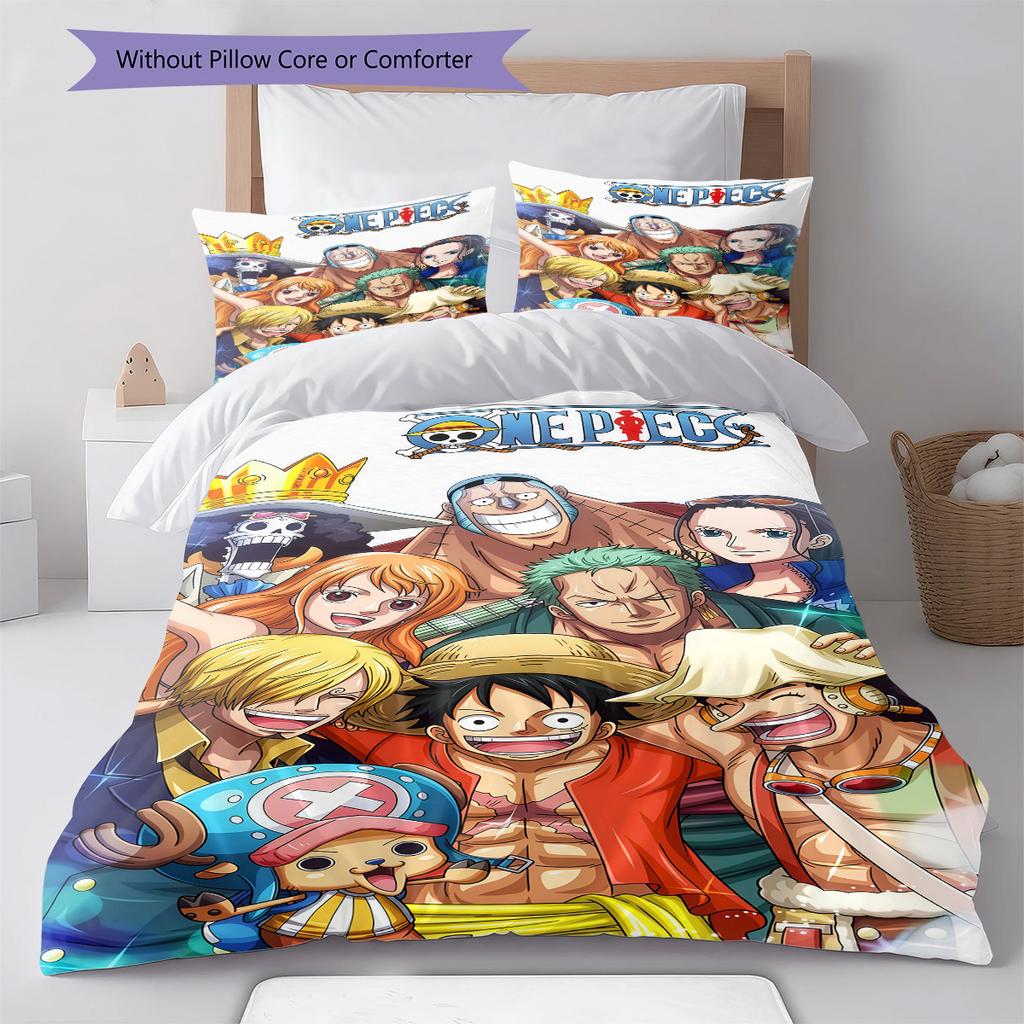 One Piece Monkey D Luffy Pattern Bedding Quilt Set Quilt Cover Pillowcase Home Birthday Gift(1 * Duvet Cover + 2 * Pillowcase, Without Core)
