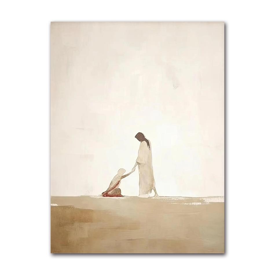 Sheep Kids Back Shadow Poster Print Canvas Printing Wall Art Picture for Living Room Nursery De Watercolor Christianity Jesus