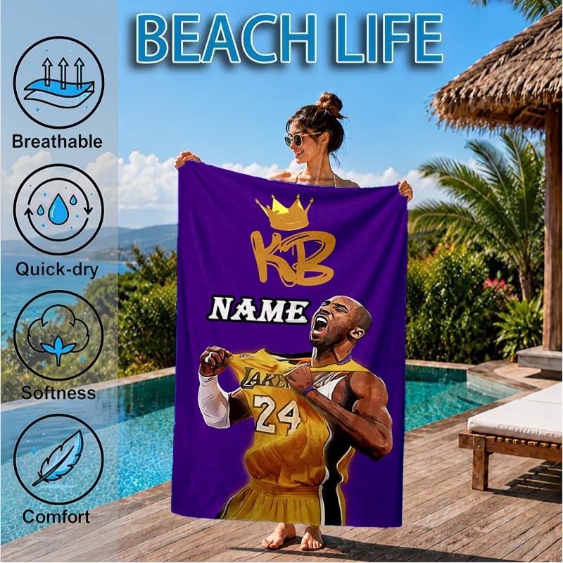 Asciugamano da Spiaggia Personalizzato con i Numeri della Legacy di Kobe Bryant, Asciugamano da Spiaggia in Microfibra, Leggero e Asciugatura Rapida, per Viaggi Estivi, Regalo per Piscina