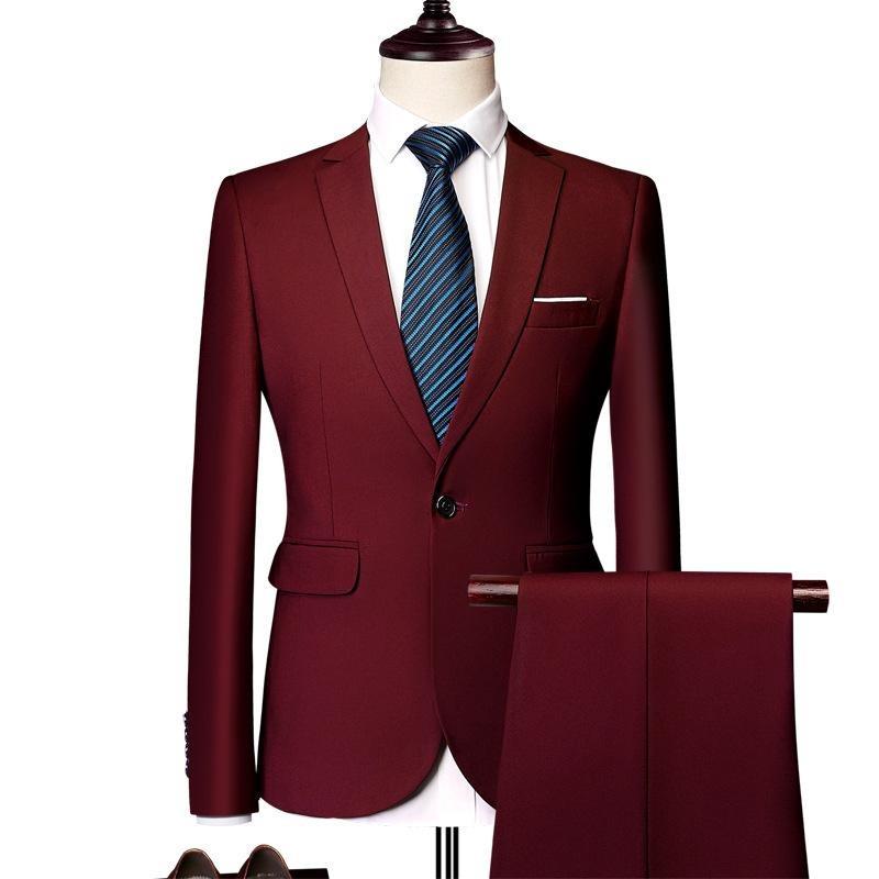 Jacket + Pants Fashion Formal Dress Mens Suit Set Men Casual Wedding Suits Groom Korean Slim Fit Dress