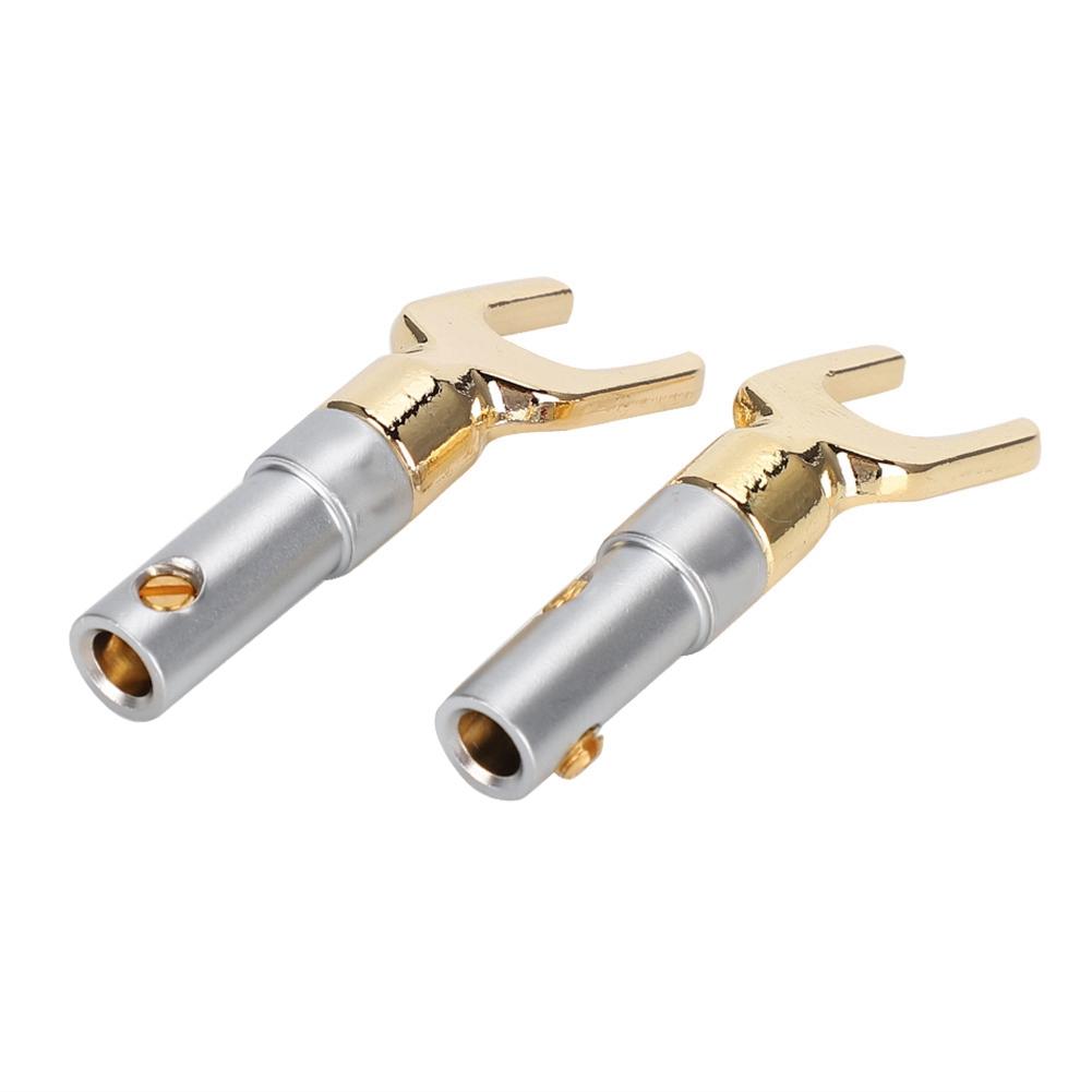 2pcs U Spade Speaker Plug Audio Screw Fork Connector Jack Adapter Gold Plated Pure Copper
