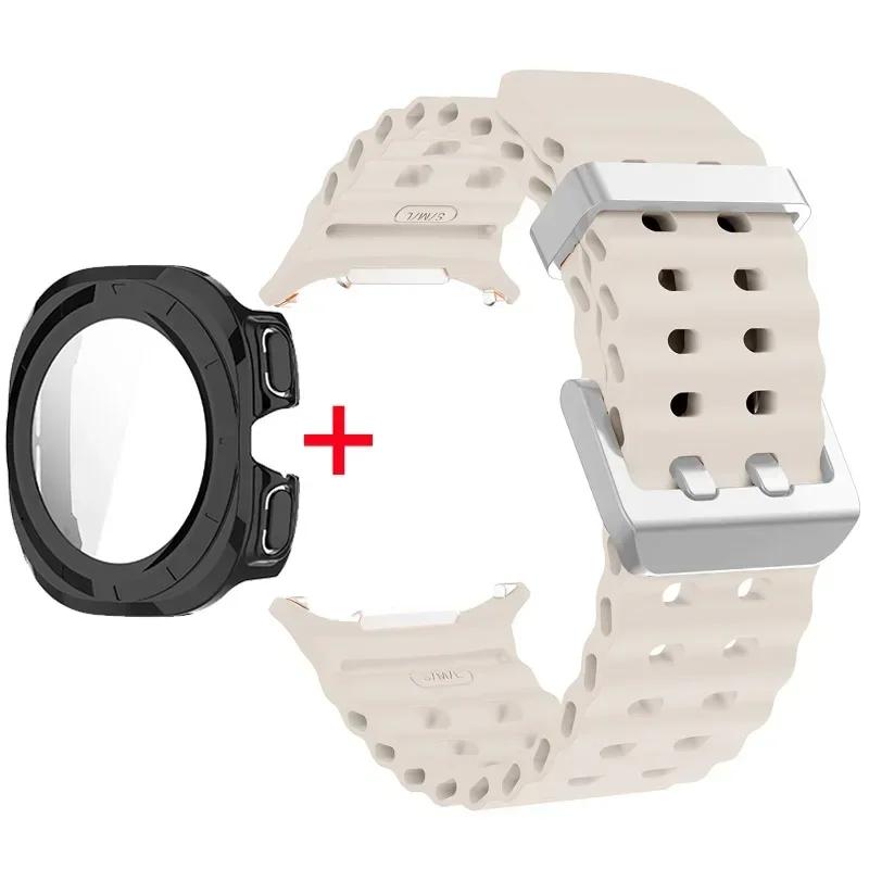 Schutzhülle aus gehärtetem Glas + Armband für Samsung Galaxy Watch Ultra 47mm Silikonarmband für Galaxy Watch Ultra 47mm Armband Schutzhülle