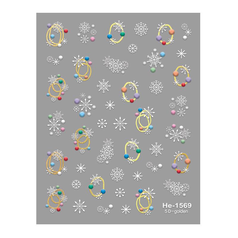Redanco5D 3D Embossed Nail Stickers: Crushed Gold & Silver, Christmas Snowflake Design (He1570).