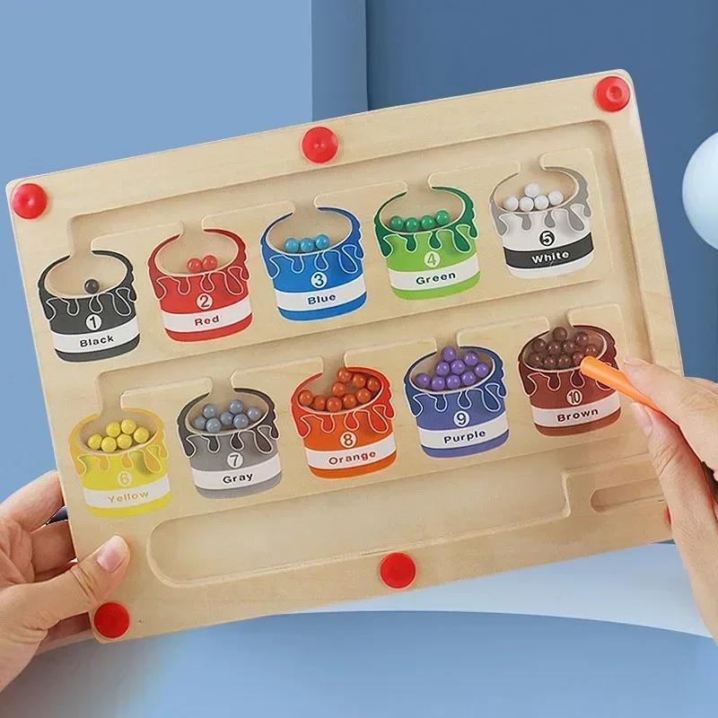 Children Montessori Toy Magnetic Pen Moving Ball Game Color Sorting Counting Board Fine Motor Training Sensory Educational Toys