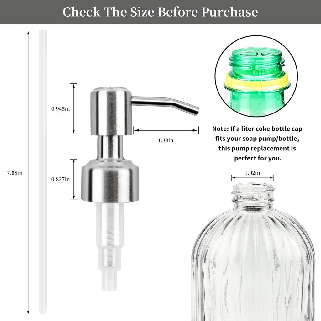 6 Pack Soap Dispenser Pump Replacement, 304 Rust Proof Stainless Steel Soap Dispenser Lids for Regular 28/400 Neck Bottles, Soap and Lotion Dispenser