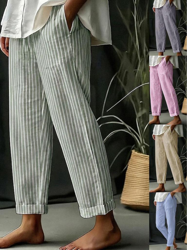Women's Striped Summer Fashion Versatile Long Pants - Comfortable Casual Homewear