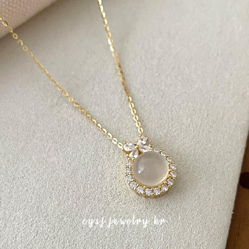 Cui Yan S925 Silver Bow Necklace with White Chalcedony & Pearls for Women - Light Luxury Princess Choker