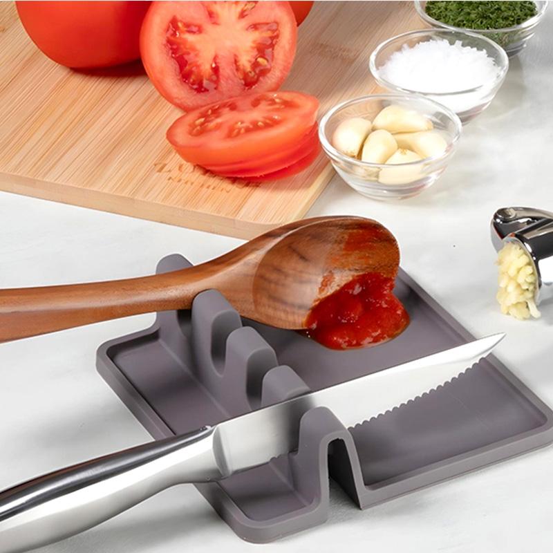 For Multiple Utensils Heat Resistant Spoon Rest Spoon Top Kitchen Utensil Holder Ladles Tongs Kitchen Silicone with Drip Pad