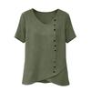 Top Camiseta Feminina Manga Curta Botões Gola V Algodão e Linho