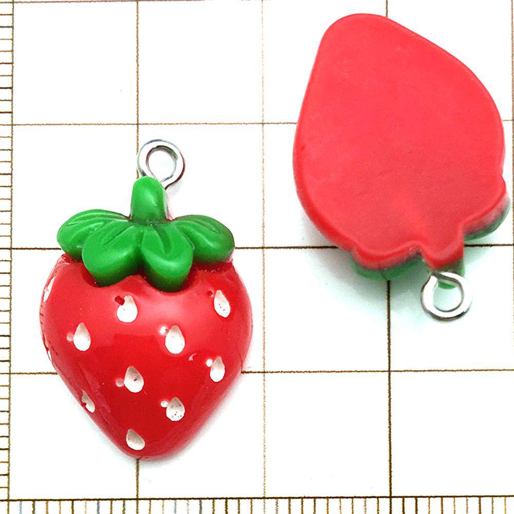 Set of 20 Red Resin 3D Fruit Charms: Strawberries and Apples for DIY Jewelry.