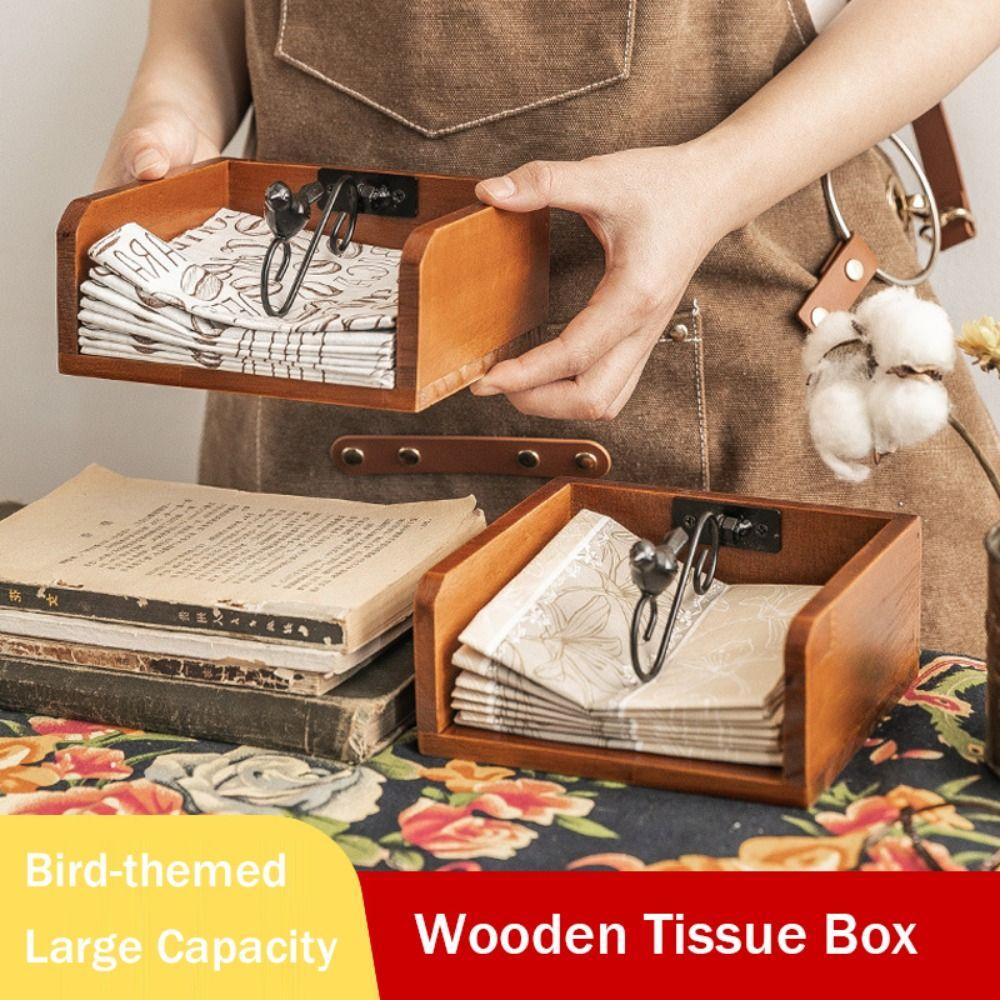 Vogel-Themen-Taschentuchbox Holz-Küchenrollenbox Kreative Schreibtisch-Serviettenbox Wohnzimmer