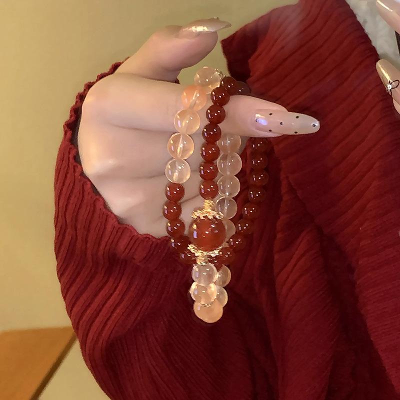 New Chinese agate lucky crystal double-layer beaded bracelet retro stacked bracelet temperament jewelry