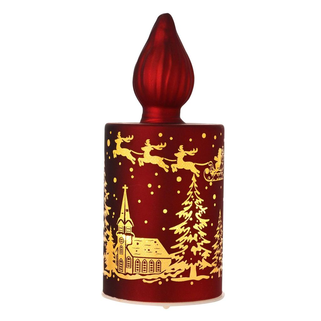 Regal Tidings Glass LED Light Up Candle - Santa Scene