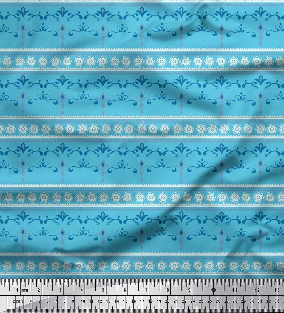 Soimoi Japan Crepe Satin Fabric Stripe,Floral & Filigree Damask Decor Fabric Printed Metre 42 Inch